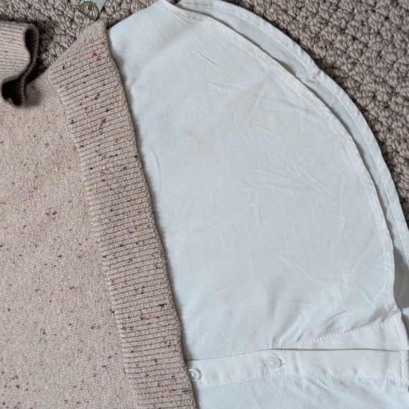 Neutral Marled Sweater Peter Pan Collar and Layered Shirt Hemline - Picture 11 of 12